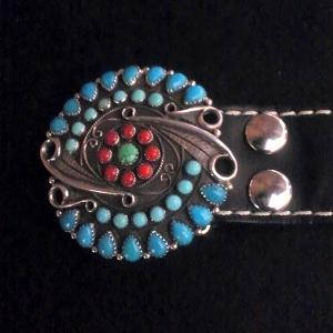 山口理氏 制作 クラスターバックル(ターコイズ3種/赤珊瑚/銀) - cluster belt-buckle(3 kinds of turquoise,red-coral,silver)