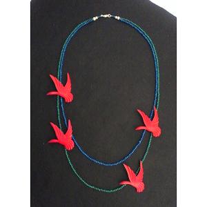 近藤康哉(染色) 制作 染め象牙彫刻ネックレス「茜鳥」 - dyed ivory carving necklace crimson(madder) phoenixes