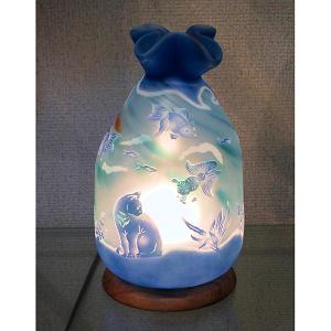 巾着形テーブルランプ「猫に金魚」 - drawstring-pouch shape tablelamp cats with goldfishes