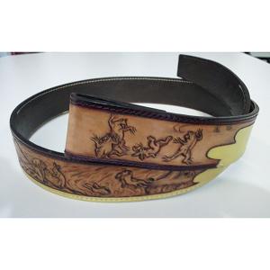 中野直幸氏 制作 革彫刻ベルト「鳥獣戯画」 - leather carving belt Choujuu-Giga