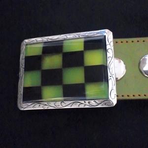 鶯谷瑪瑙 ブラックオニキス市松バックル(銀) - olive-agate black-onyx chequered belt-buckle(silver)
