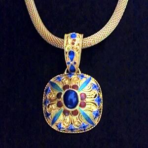 モンゴル モンゴリアン金銀線細工ラピス エマイユペンダント(24金メッキ銀) - Mongolian filigree lapis-lazuli email-cloisonne pendant(24carat-gold-plated-silver)